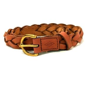 Fossil Skinny Braid Tan Leather Belt